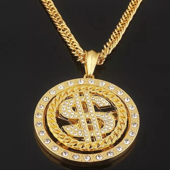 *NEW*Men cuban gold dollar sign spin necklace - Picture 2 of 2